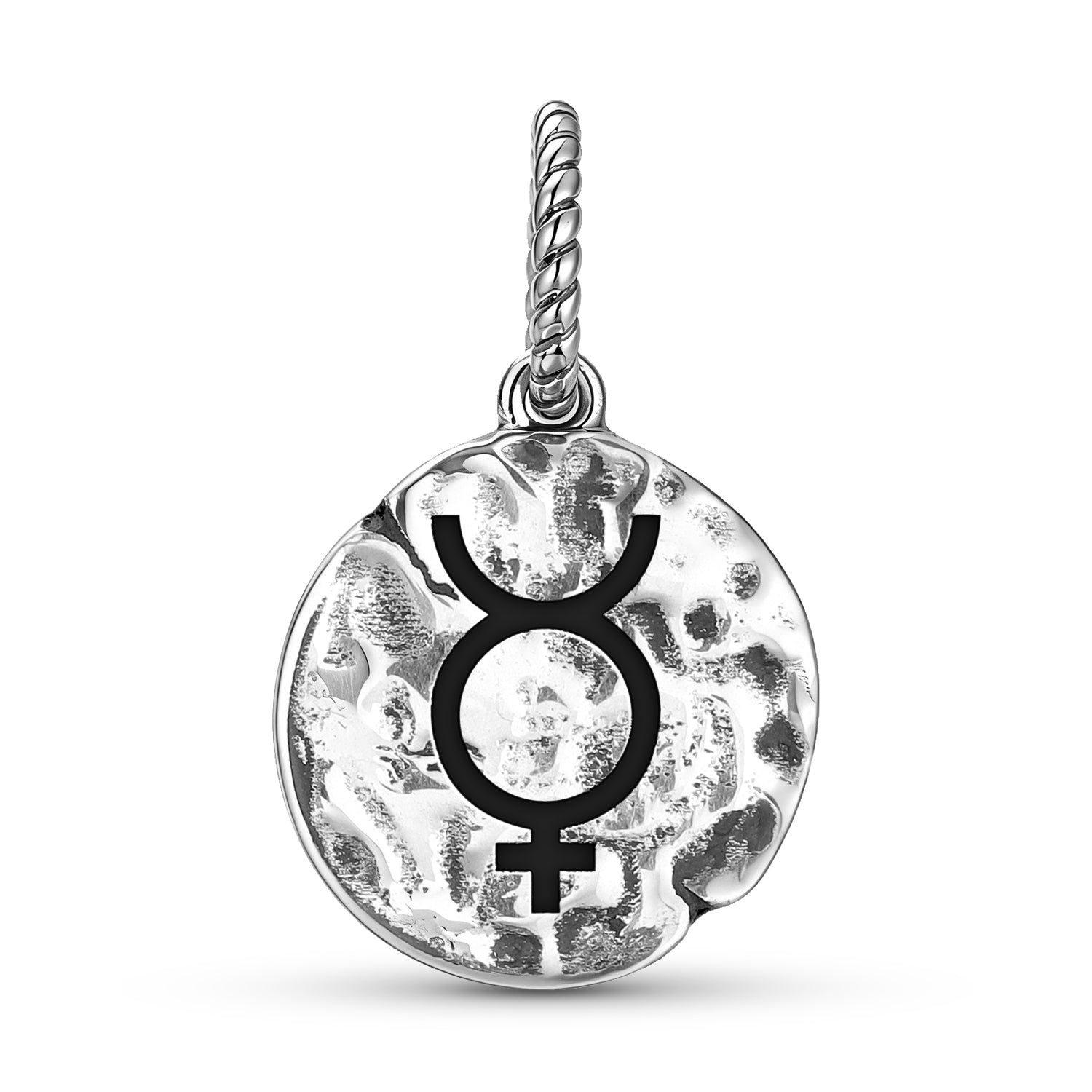 Astrologie Mercury Symbol 925 Argent Sterling Texture main Dangle Charm pour bracelet de charme