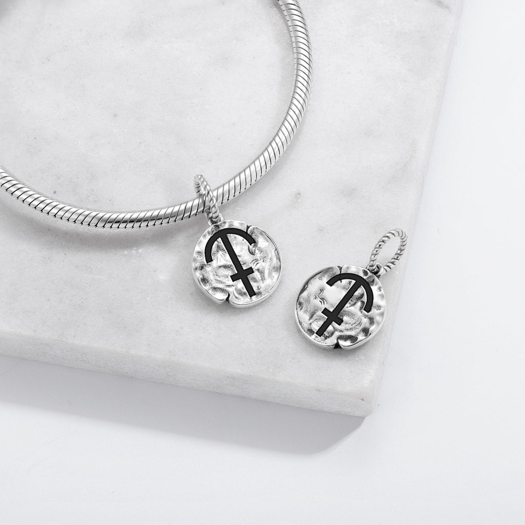 Grec Mythologie Chronos Symbole 925 Argent Sterling Textured Dangle Charm Pour Charm Br