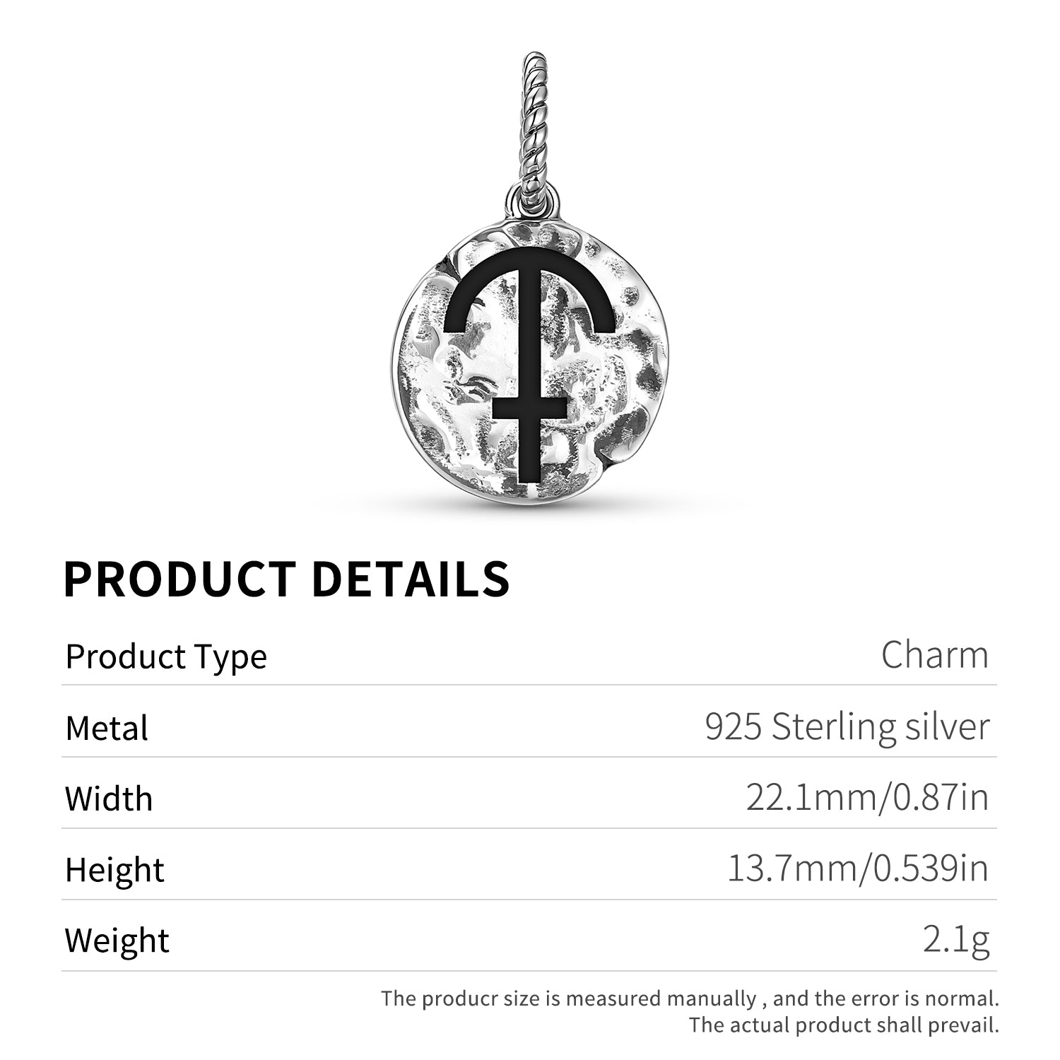 Grec Mythologie Chronos Symbole 925 Argent Sterling Textured Dangle Charm Pour Charm Br