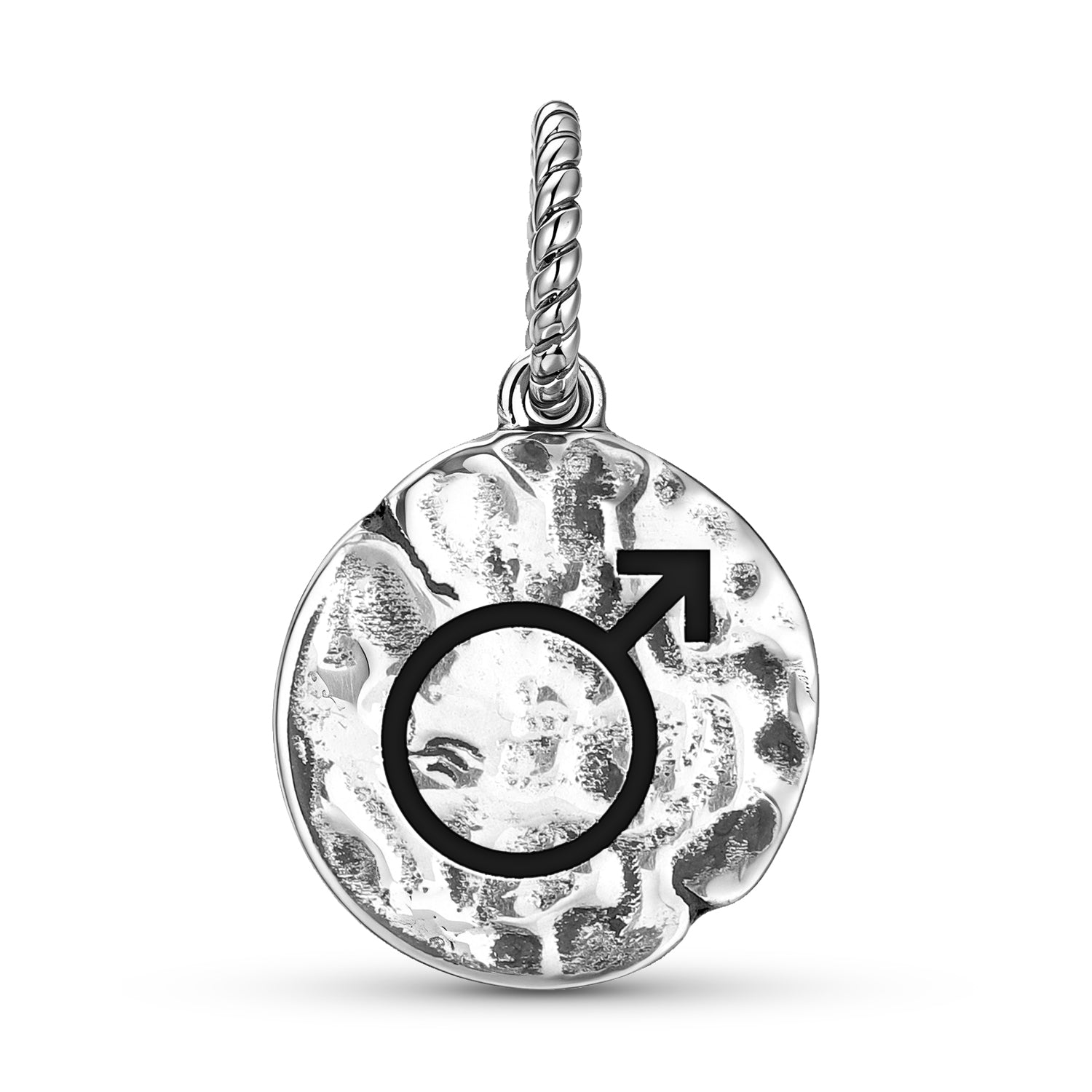 Grec Mythologie Ares Mars Symbole 925 Argent Sterling Textured Dangle Charm pour Charm