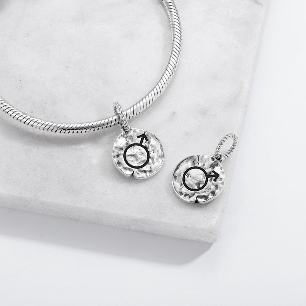 Grec Mythologie Ares Mars Symbole 925 Argent Sterling Textured Dangle Charm pour Charm
