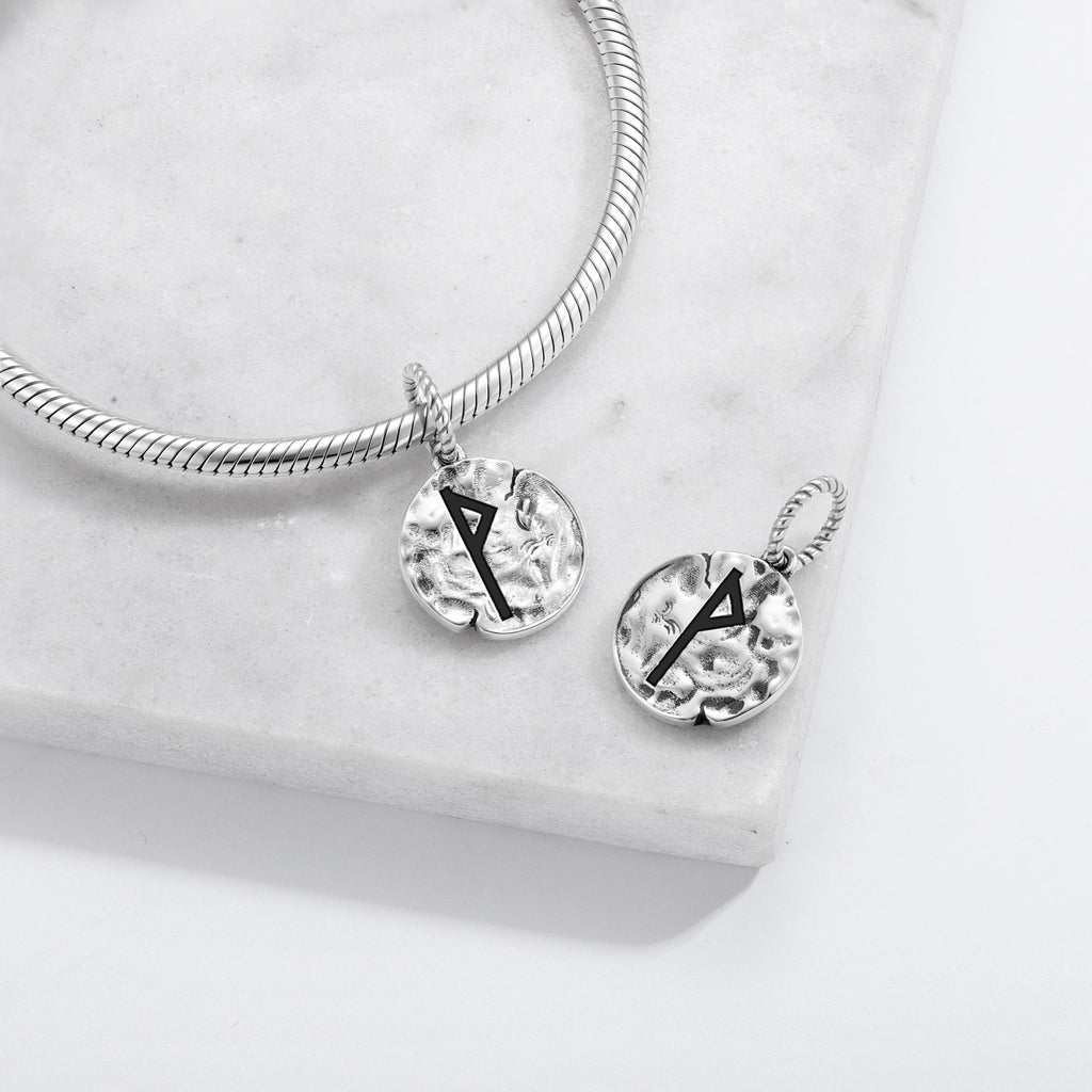 Norse Runes Wunjo Symbole 925 Argent Sterling Texture main Dangle Charm pour bracelet de charme