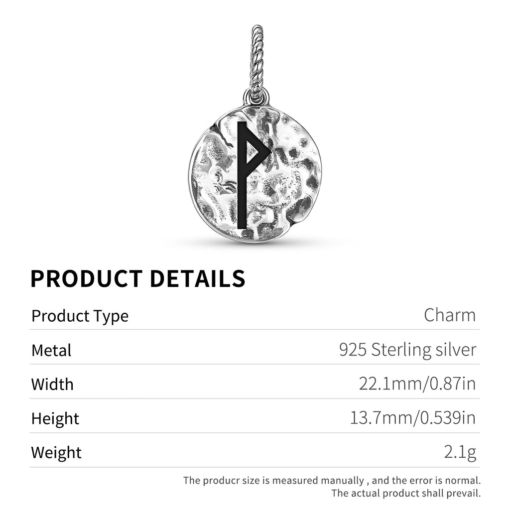 Norse Runes Wunjo Symbole 925 Argent Sterling Texture main Dangle Charm pour bracelet de charme