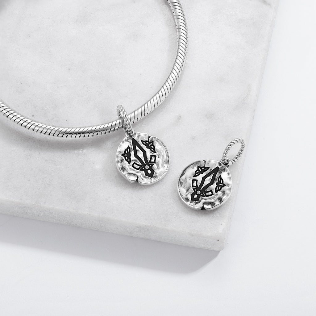 Norse Gungnir Symbol 925 Sterling Silver Hand-Textured Dangle Charm for Charm Bracelets