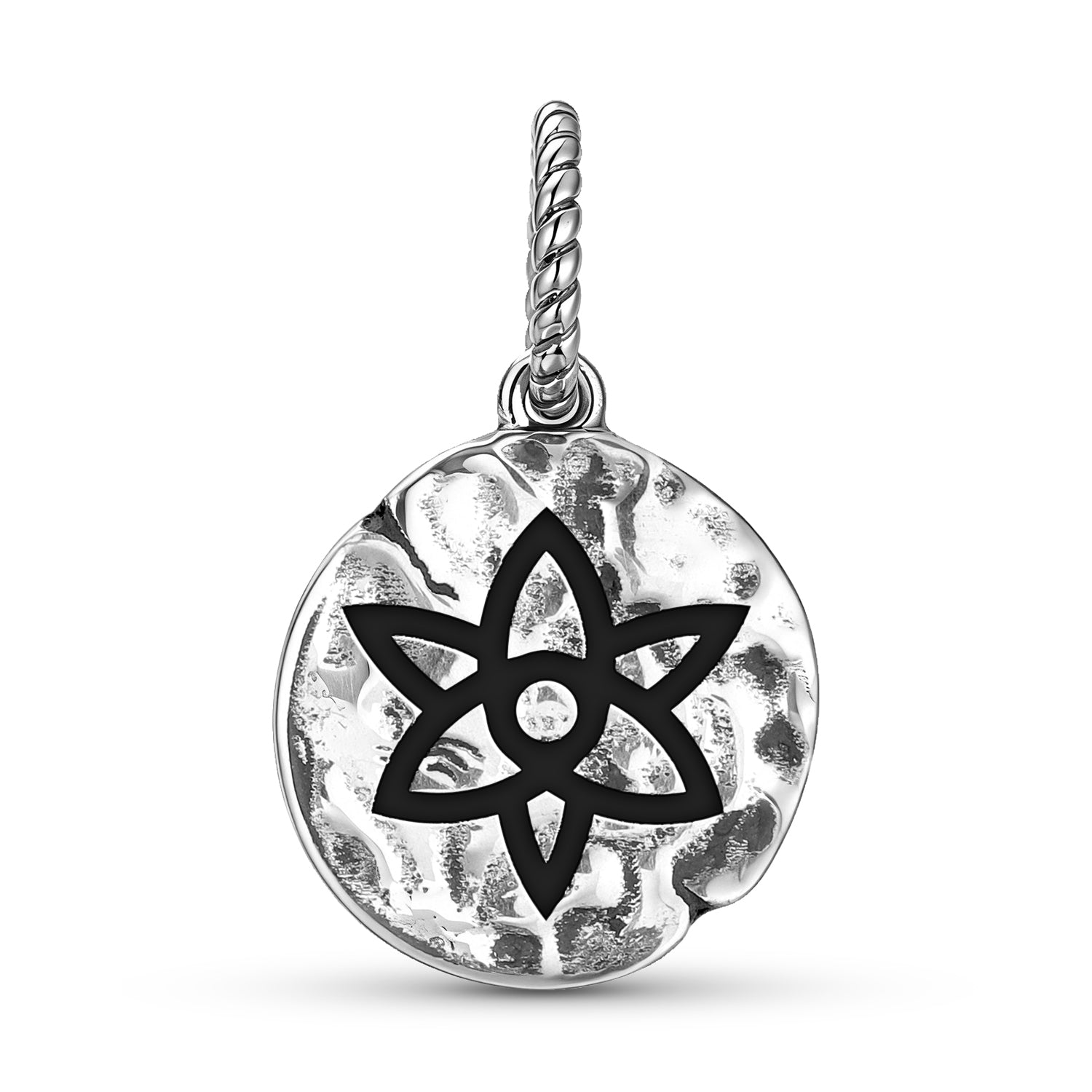 Géométrie sacrée Le symbole de Lily 925 Argent Sterling Textured Dangle Charm Pour Charm B