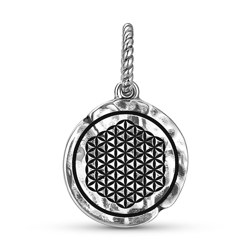 Symbole de la Géométrie Sacrée Fleur de Vie 925 Argent Sterling Texture main Dangle Charm Pour C
