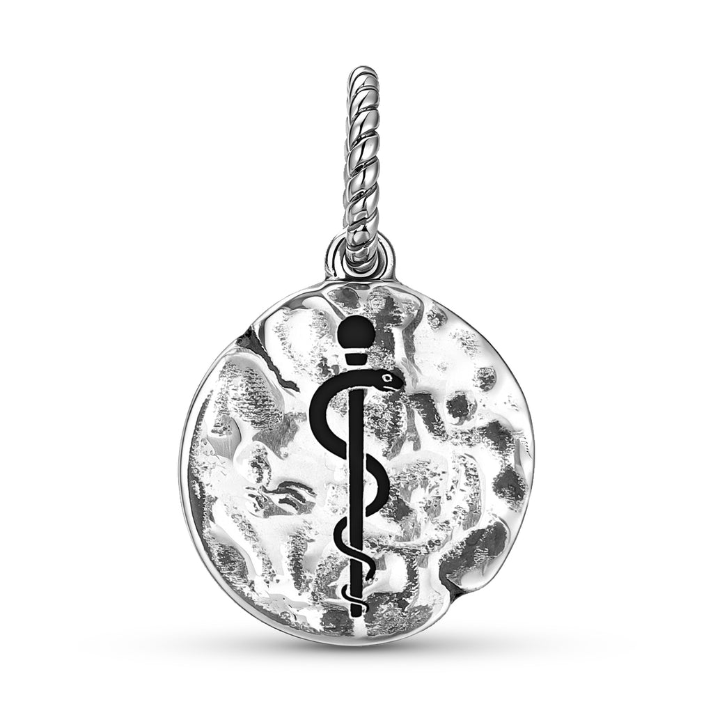 Charm Rod OfAsclepius Symbol 925 Argent Sterling Textured Dangle Charm pour Charm Brac