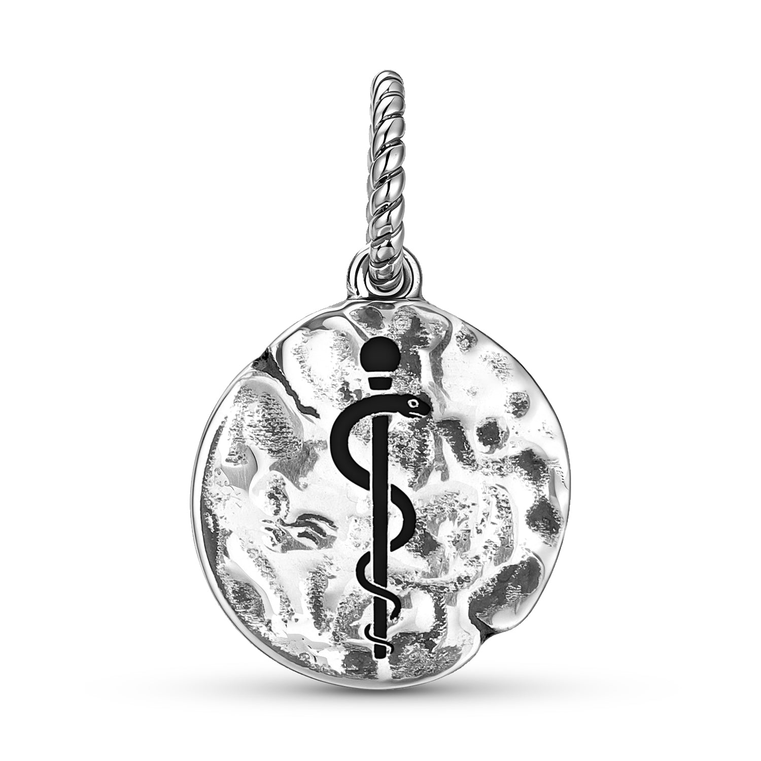 Charm Rod OfAsclepius Symbol 925 Argent Sterling Textured Dangle Charm pour Charm Brac
