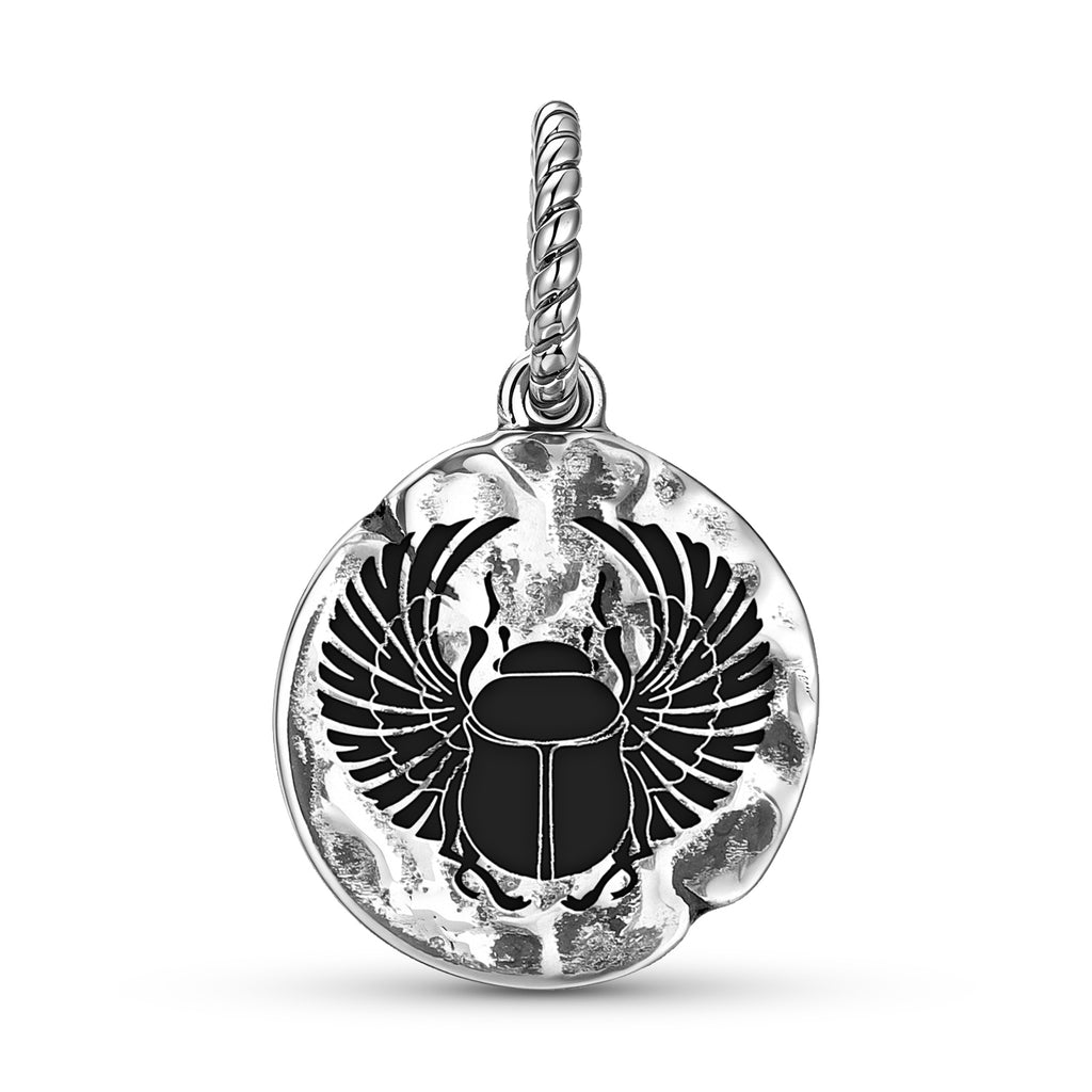 Charm Scarab Symbol 925 Argent Sterling Textured Dangle Charm pour bracelets de charme