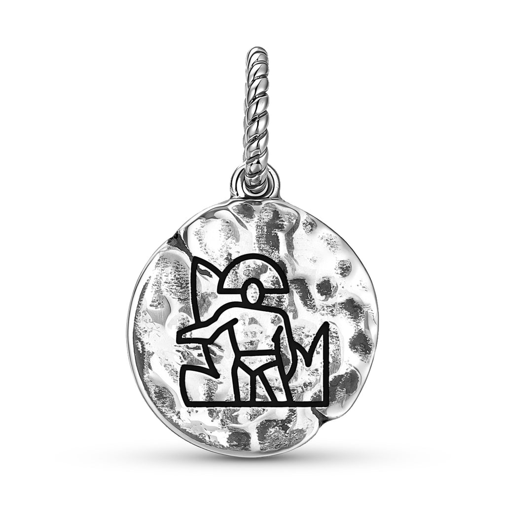 Maya Fire Dance Symbole 925 Argent Sterling Textured Dangle Charm pour bracelets de charme