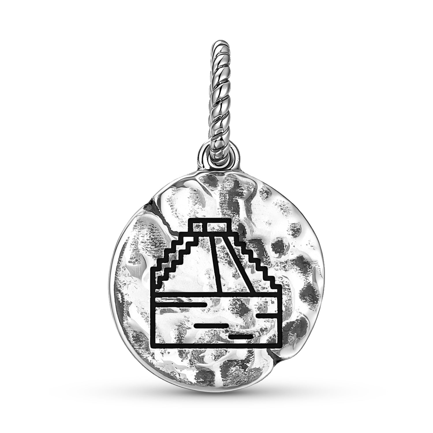 Maya Templo De Kukulkán El Castillo Symbole 925 Argent Sterling Textured Dangle Charm