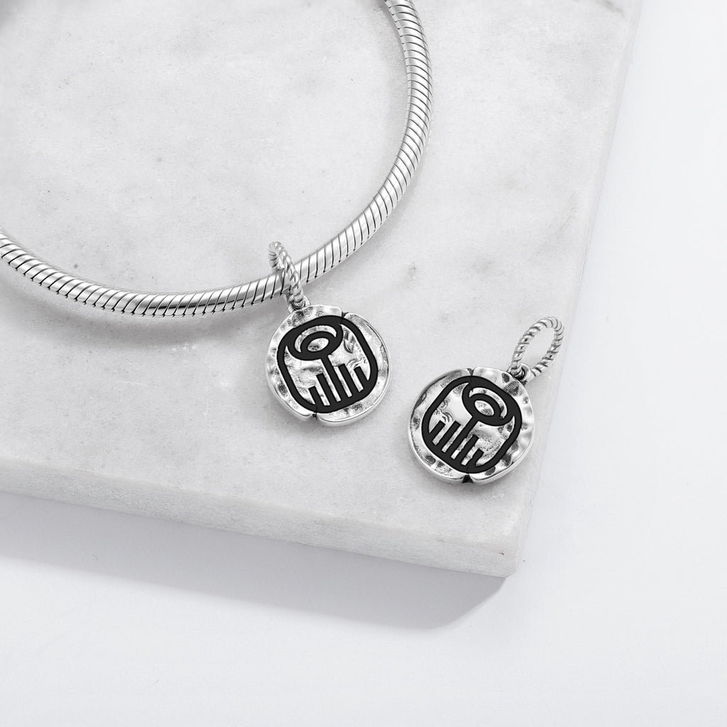 Maya Imix Symbole 925 Argent Sterling Texture main Dangle Charm pour bracelets de charme