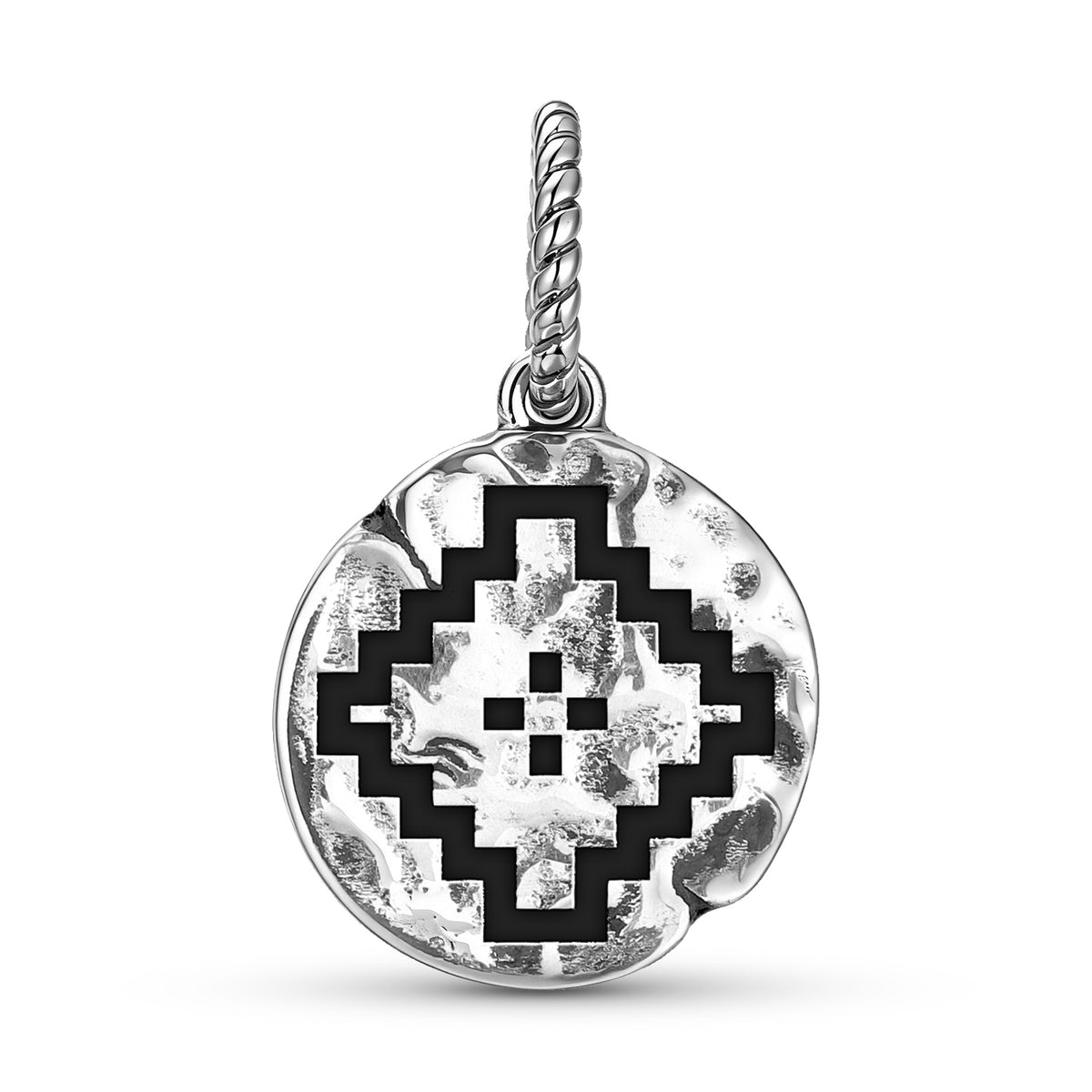 Mapuche Symmetric Cross Symbol 925 Sterling Silver Textured Hand Dangle Charm for Charm Bra