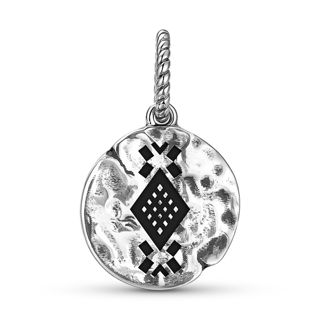 Mapuche Pichikemenküe Anumka Symbole 925 Argent Sterling Textured Dangle Charm pour Cha