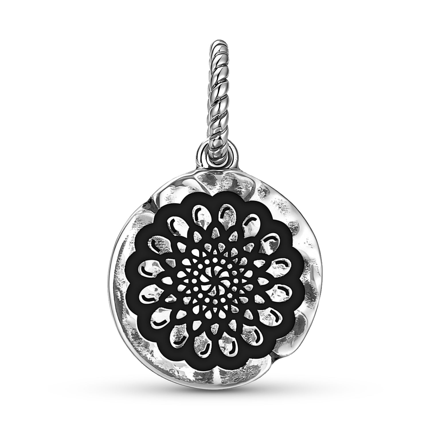 Fleurs Zinnia Symbole 925 Argent Sterling Texture main Dangle Charm pour bracelets de charme