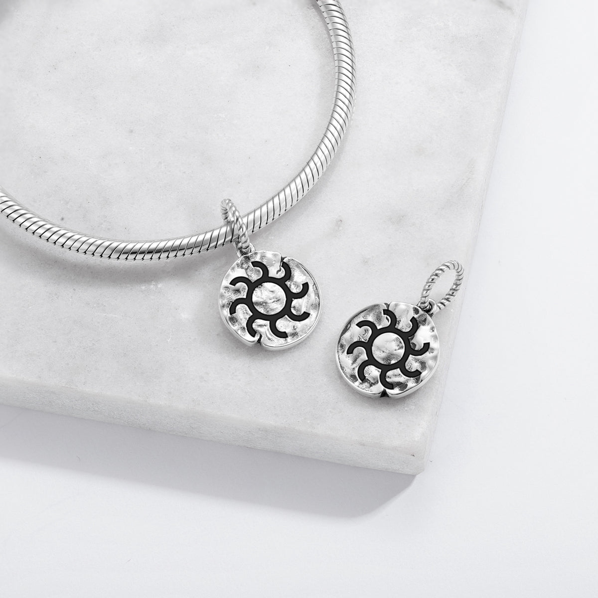 Alchemy Or Symbol 925 Sterling Silver Hand-Textured Dangle Charm for Charm Bracelets