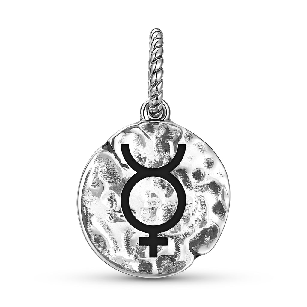 Alchemy Mercury Symbol 925 Argent Sterling Textured Dangle Charm pour bracelets de charme