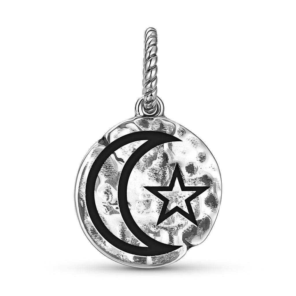 Islam Star et Symbole du Croissant 925 Argent Sterling Textured Dangle Charm pour Charm Br