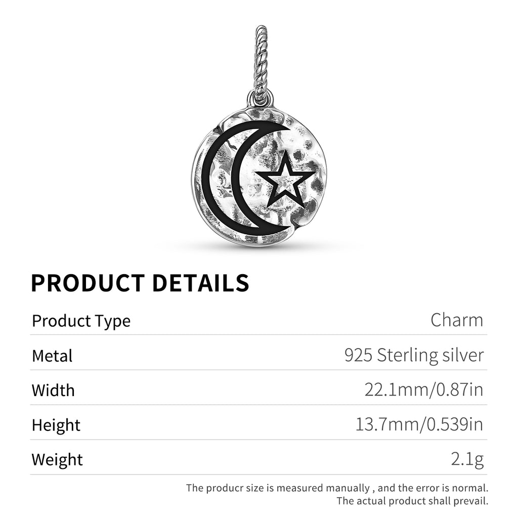 Islam Star et Symbole du Croissant 925 Argent Sterling Textured Dangle Charm pour Charm Br