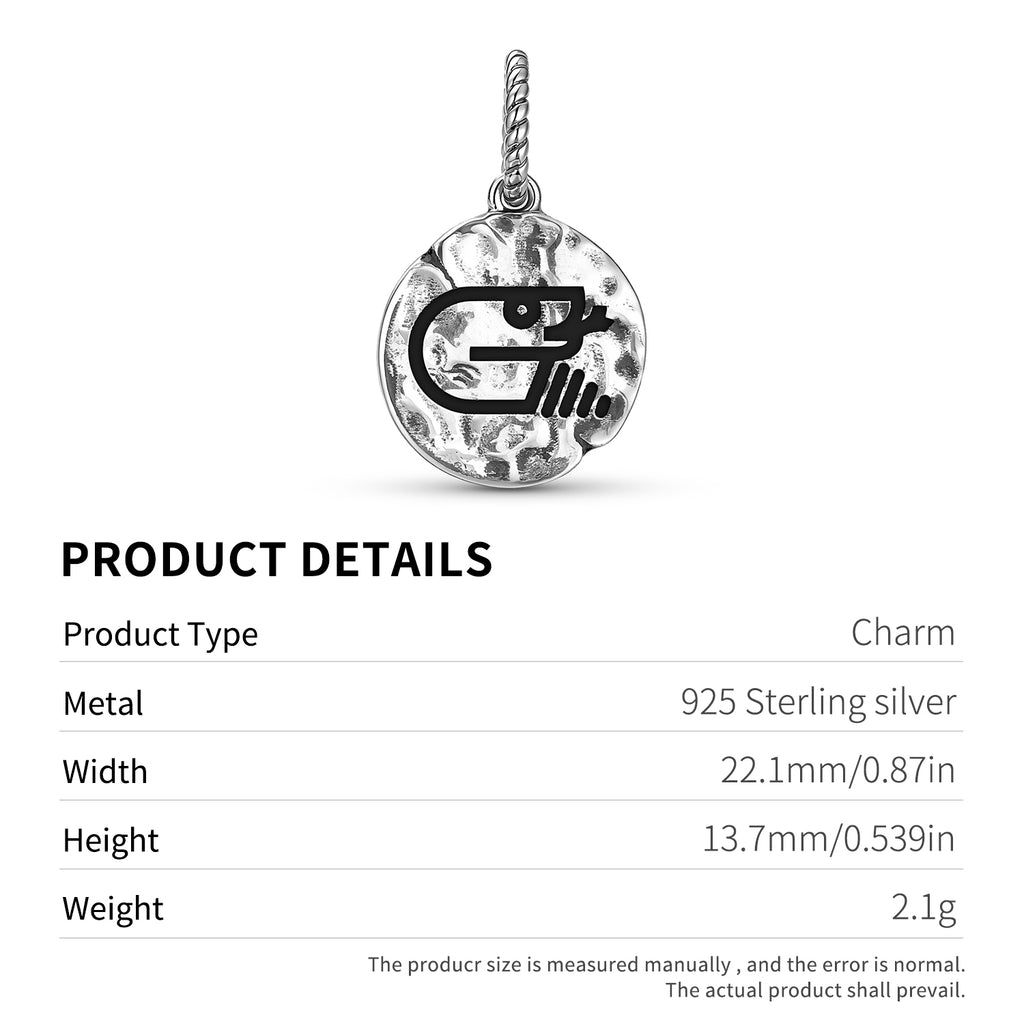 Aztec Coatl Symbol 925 Argent Sterling Textured Dangle Charm pour bracelets de charme