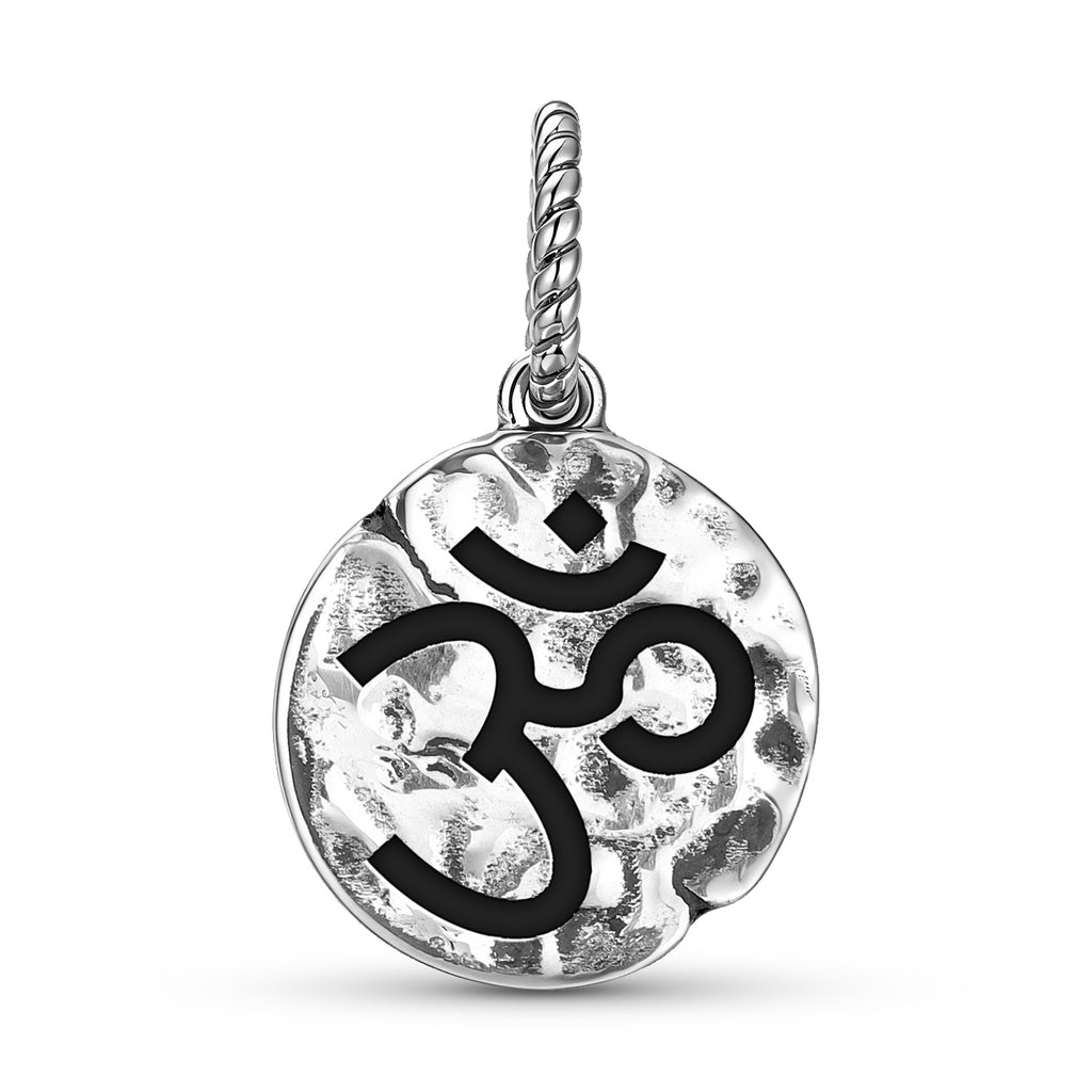 Buddhist Om Symbol 925 Sterling Silver Hand Texture Dangle Charm for Charm Bracelets