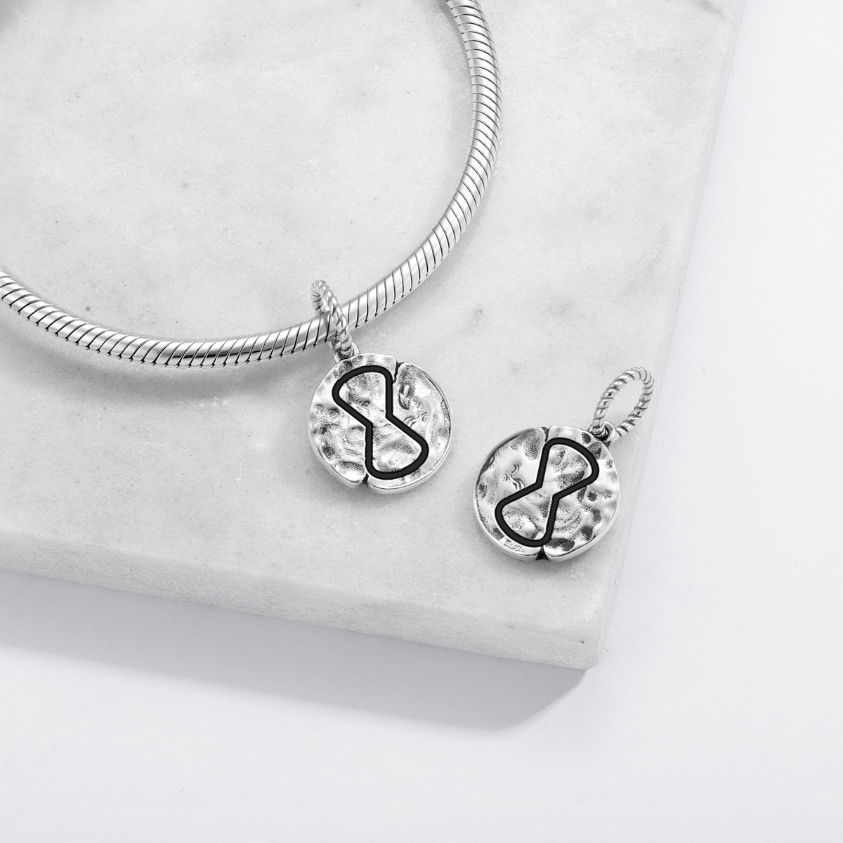 925 Sterling Silver Hand Textured Dangle Charm for Charm Bracelets