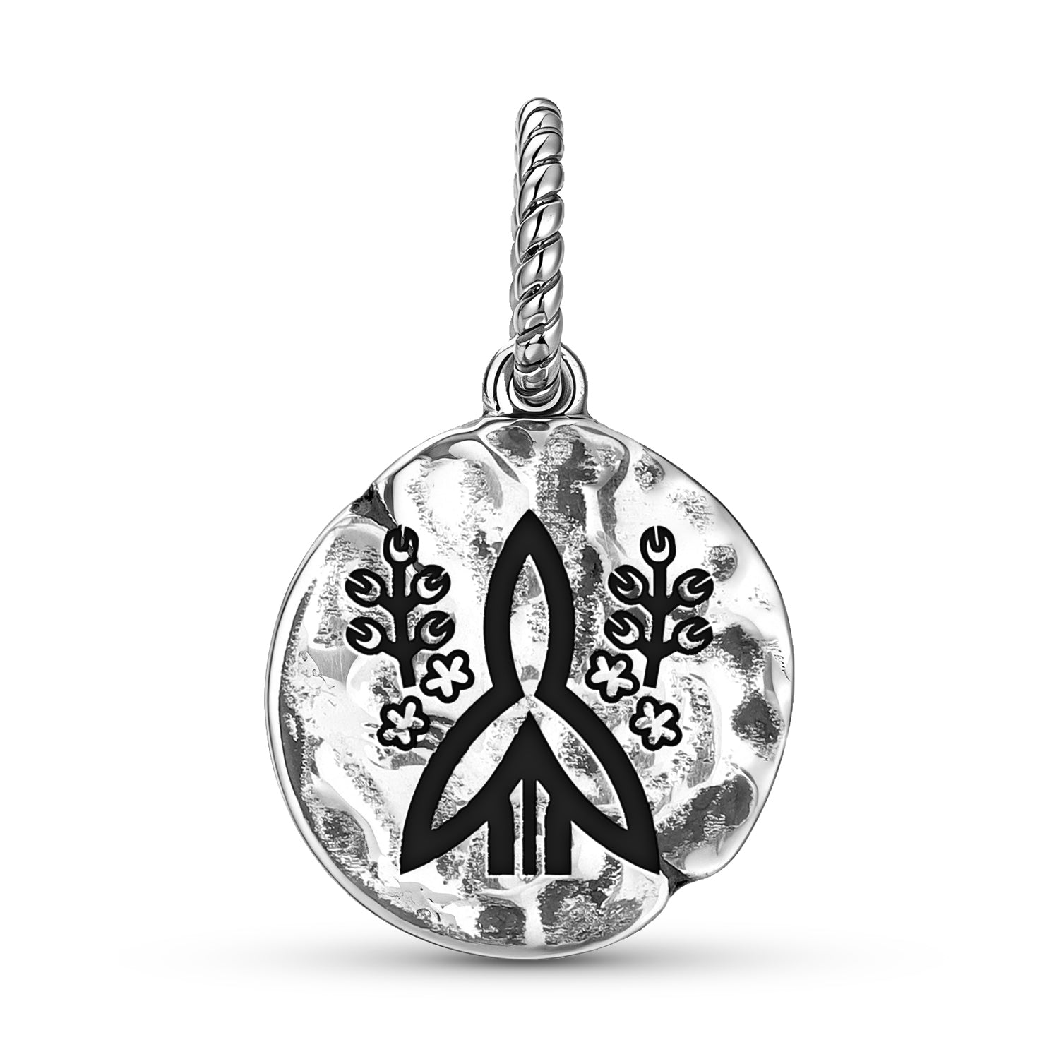 Japonais Fukushima Symbole 925 Argent Sterling Textured Dangle Charm pour Charm Bracele