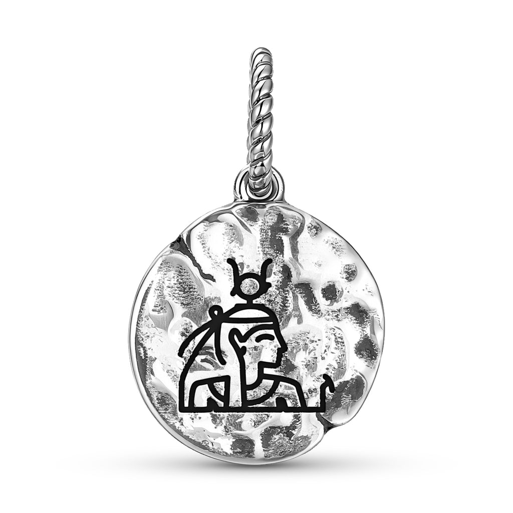 Égyptienne Hathor Symbole 925 Argent Sterling Textured Dangle Charm pour bracelets de charme