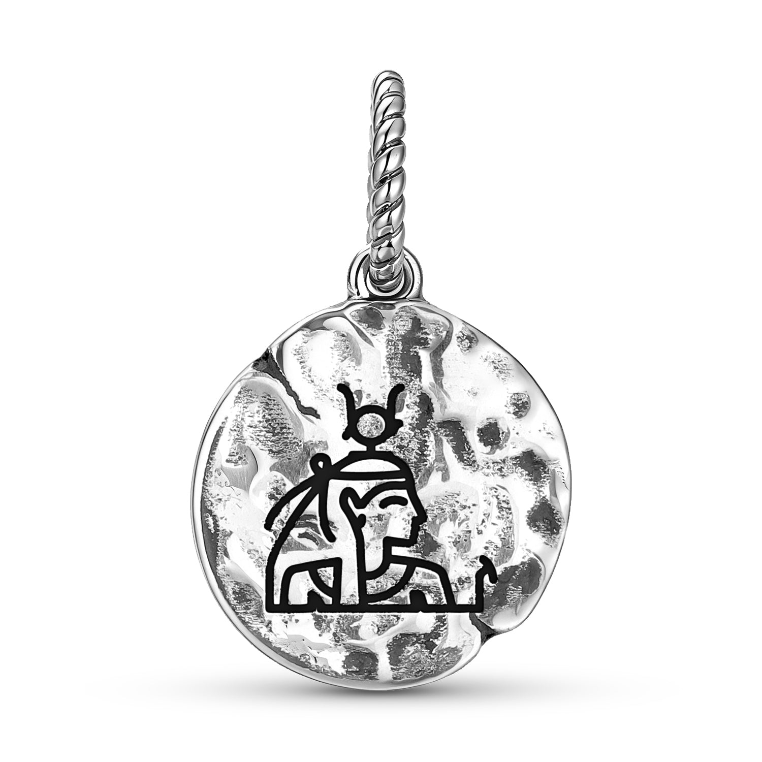 Égyptienne Hathor Symbole 925 Argent Sterling Textured Dangle Charm pour bracelets de charme