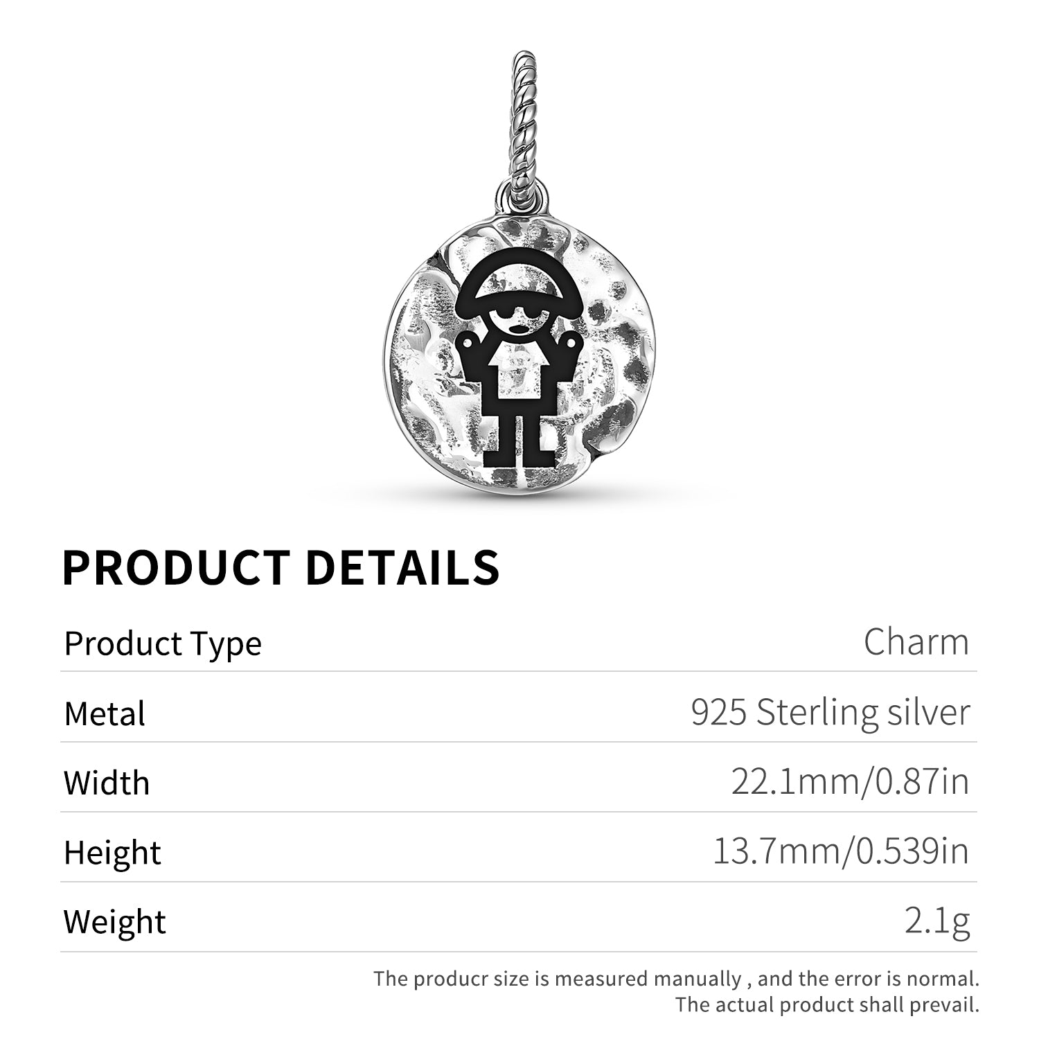 Inca Catequil Symbole 925 Argent Sterling Textured Dangle Charm pour bracelets de charme