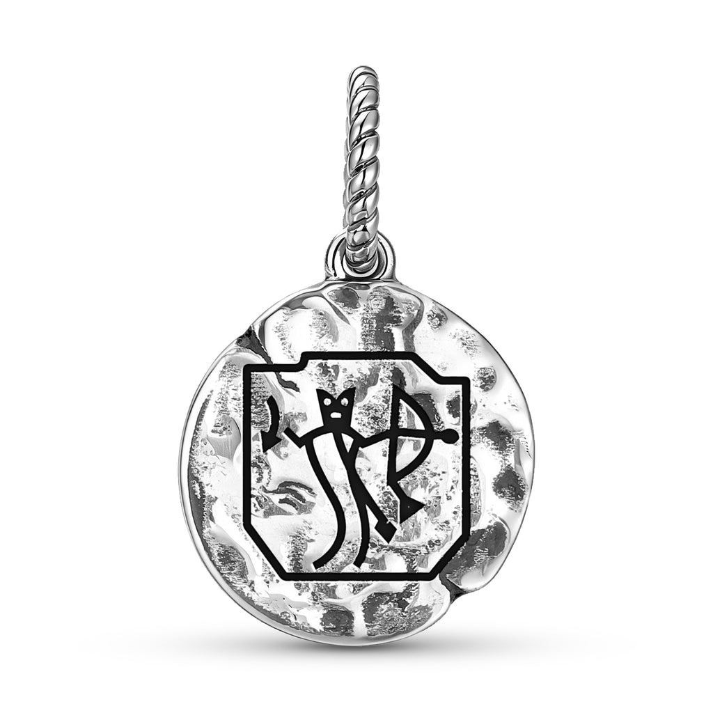 Lakota Sioux Hookah Symbol 925 Sterling Silver Textured Dangle Charm For Charm Bracel