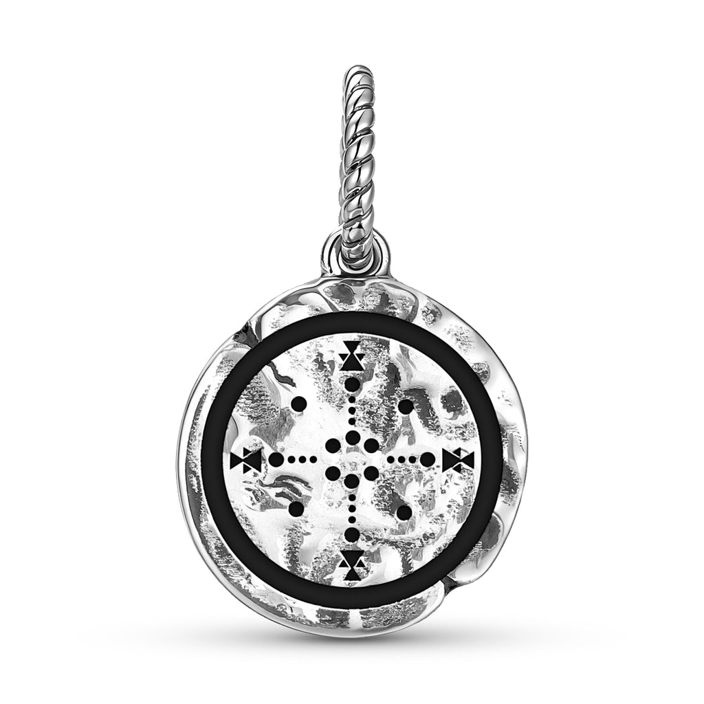 Lakota Sioux Médecine Roue Quatre Huttes Symbole 925 Argent Sterling Main Texturé Dangle Char