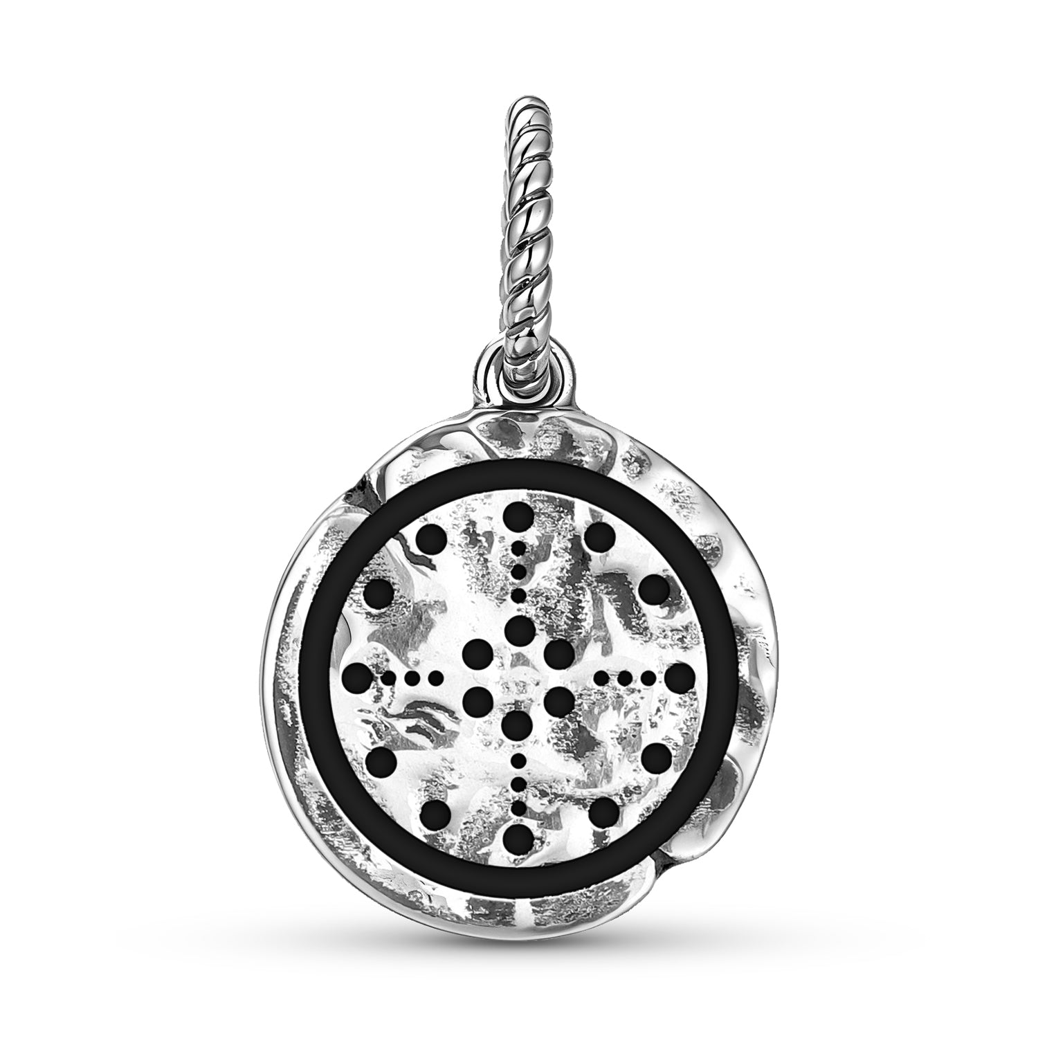 Lakota Sioux Stone Medicine Symbole de roue 925 Argent Sterling Texturé main Dangle Charm Fo