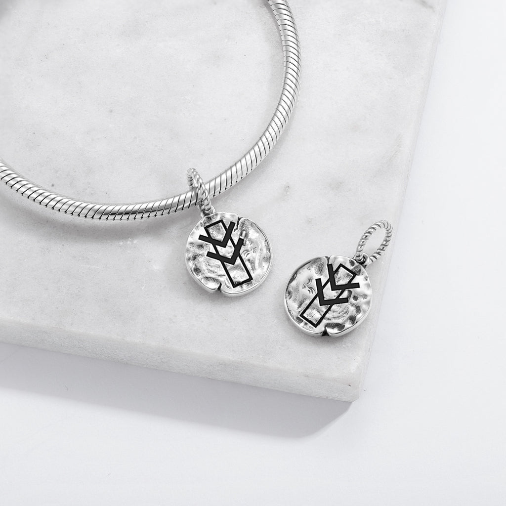 Native Rock Art Inner Power Symbol 925 Argent Sterling Textured Dangle Charm pour Char
