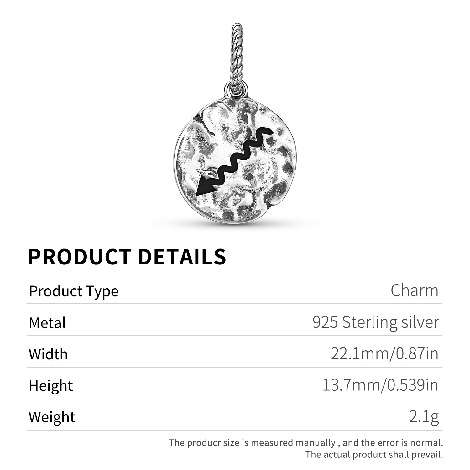 Native Rock Art Sagesse Symbole 925 Argent Sterling Textured Dangle Charm pour Charm Bra
