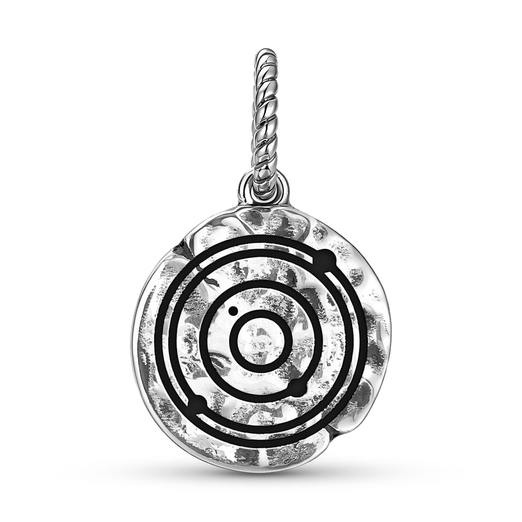 Crop Circles Neuf Planètes Symbole 925 Argent Sterling Textured Dangle Charm pour Charm