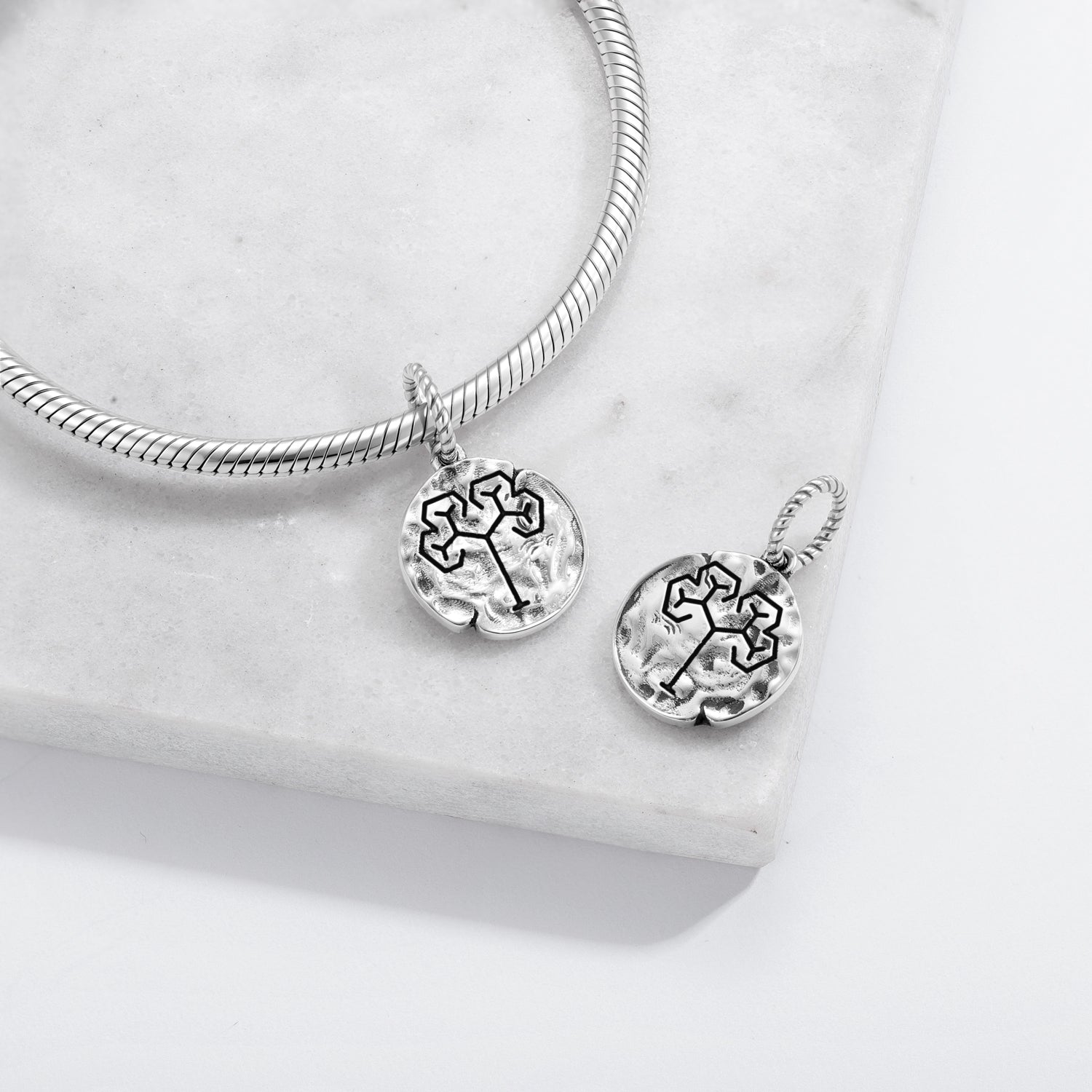Crop Circles Golden Tree Symbol 925 Argent Sterling Textured Dangle Charm Pour Charm B