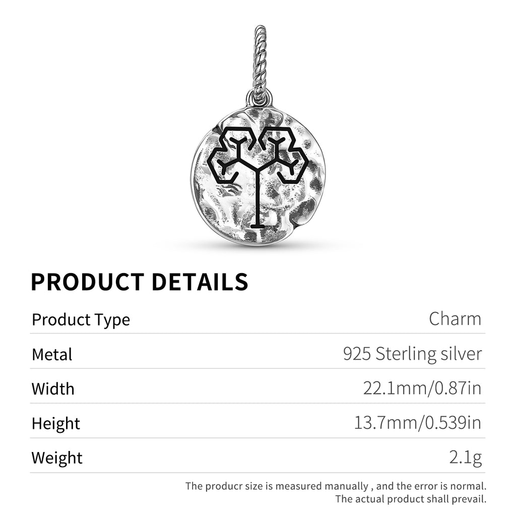 Crop Circles Golden Tree Symbol 925 Argent Sterling Textured Dangle Charm Pour Charm B
