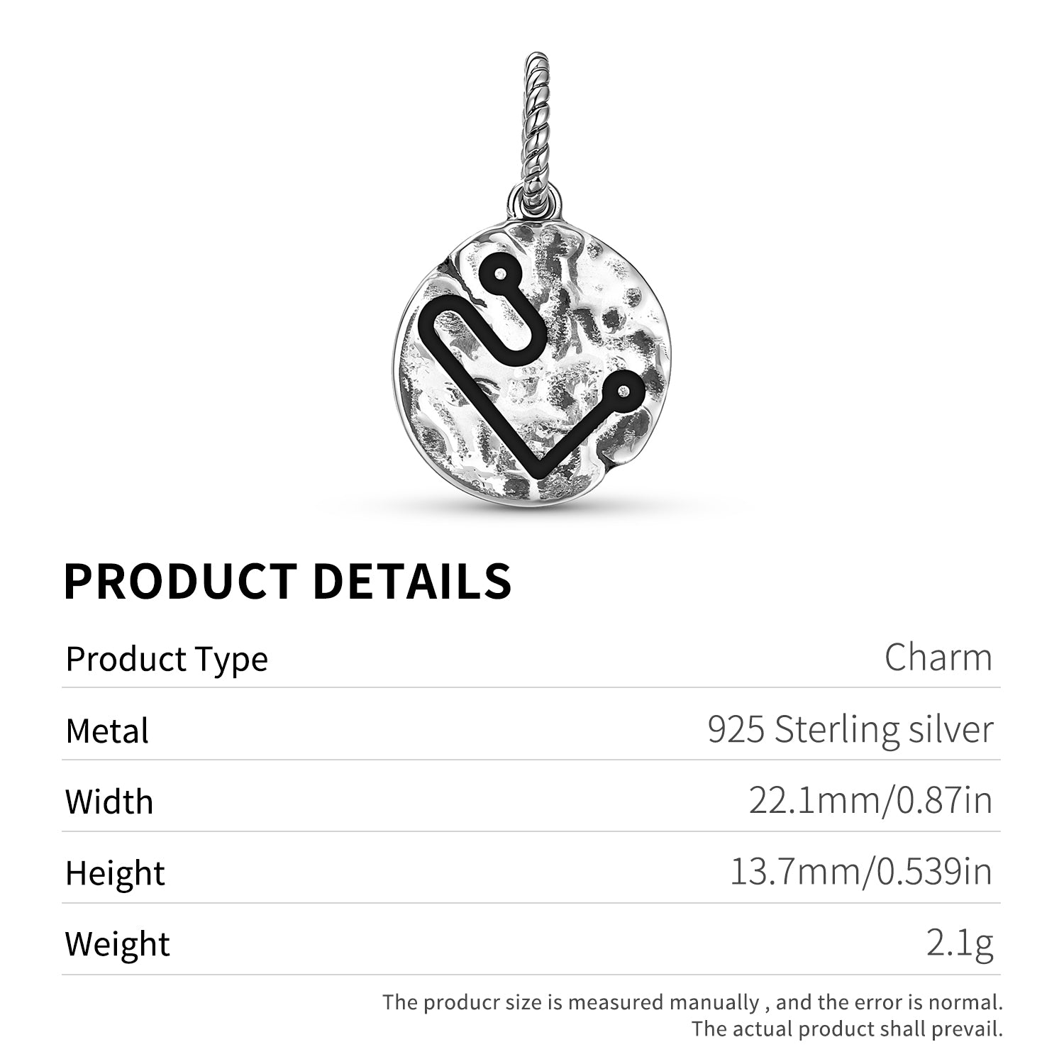 Anges MUMIAH Symbole 925 Argent Sterling Textured Dangle Charm pour bracelets de charme