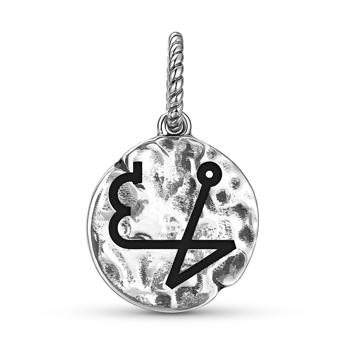 ARIEL Angels Symbol 925 Sterling Silver Hand-Textured Dangle Charm for Charm Bracelets