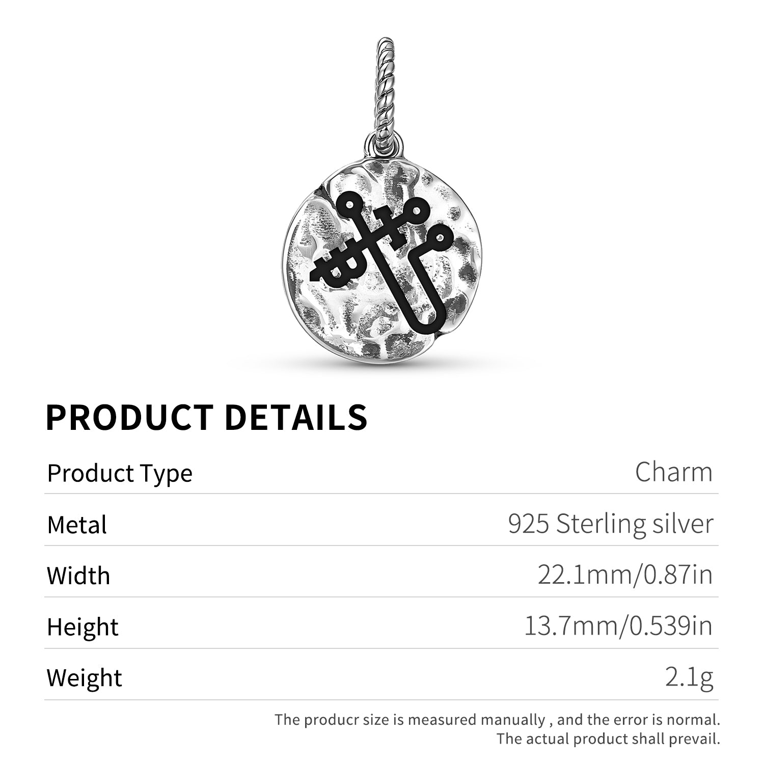 Angels MIKAEL Symbole 925 Argent Sterling Textured Dangle Charm pour bracelets de charme