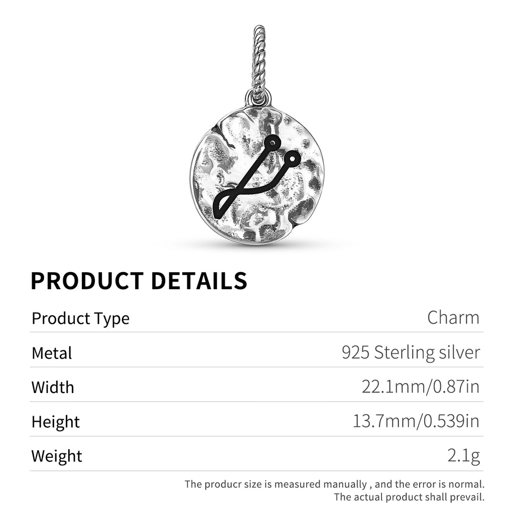 Anges Symbole 925 Argent Sterling Texture main Dangle Charm pour bracelets de charme