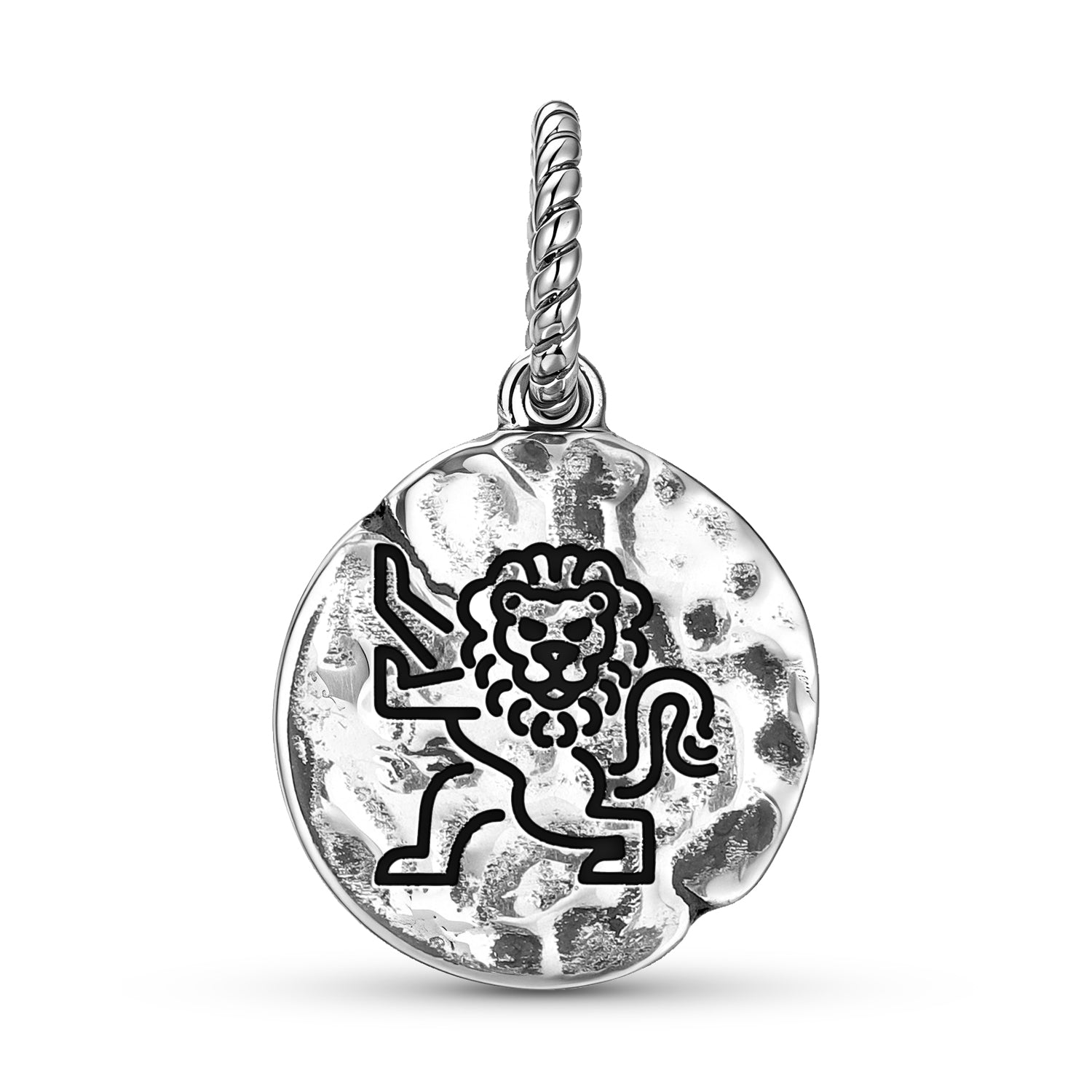 Templier Le Lion Symbole 925 Argent Sterling Textured Dangle Charm Pour Bracelets de Charme