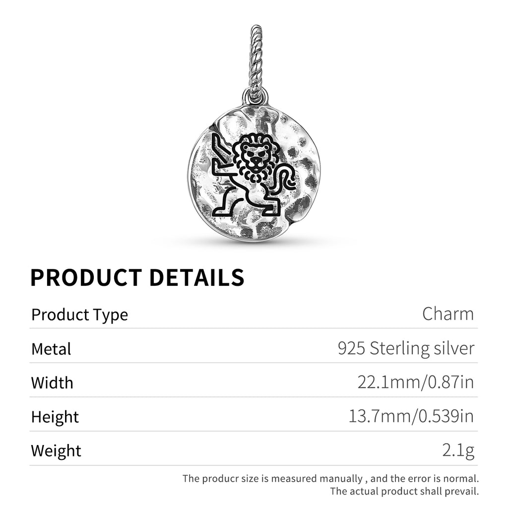 Templier Le Lion Symbole 925 Argent Sterling Textured Dangle Charm Pour Bracelets de Charme