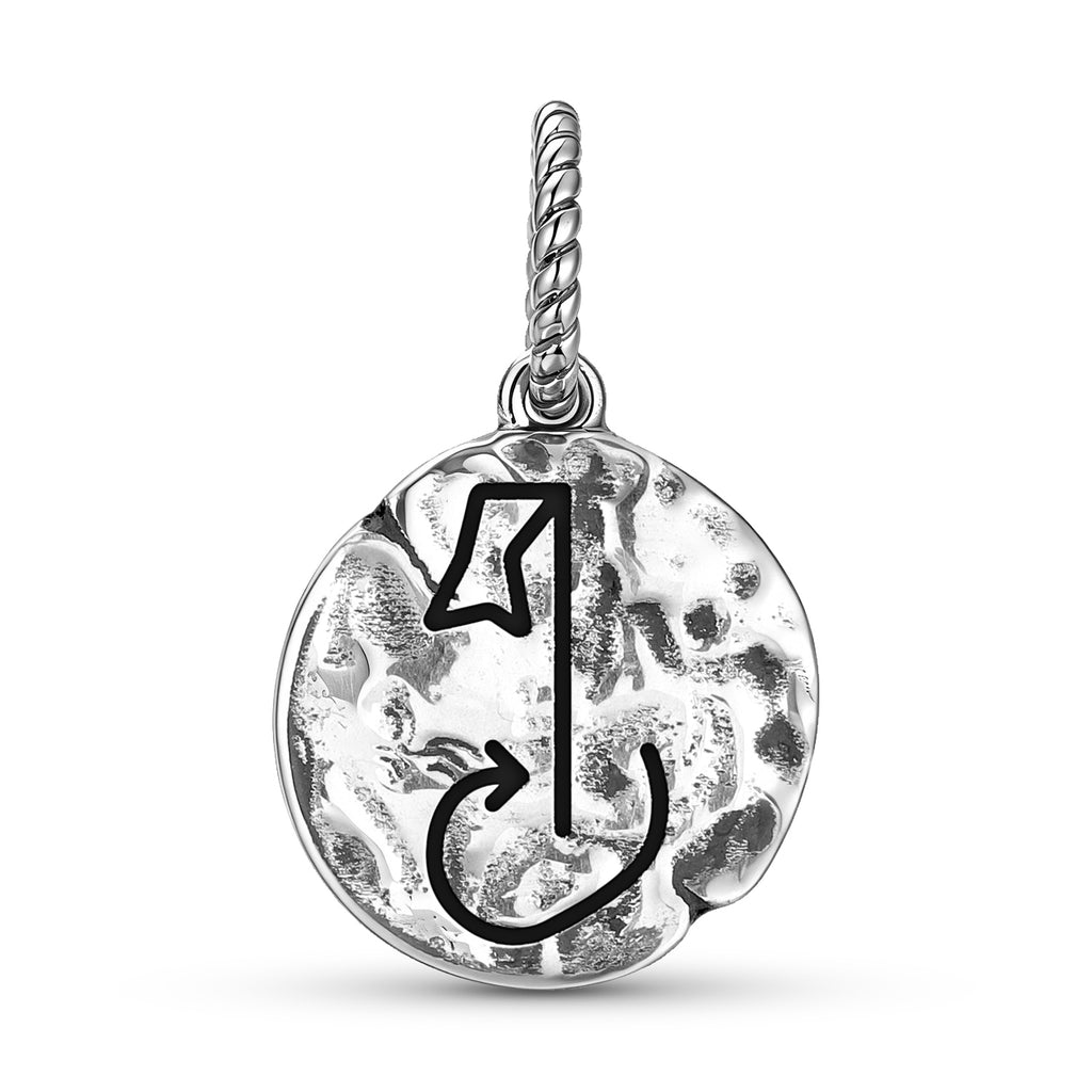 Biru Kai Symbol 925 Sterling Silver Hand Texture Dangle Charm for Charm Bracelets