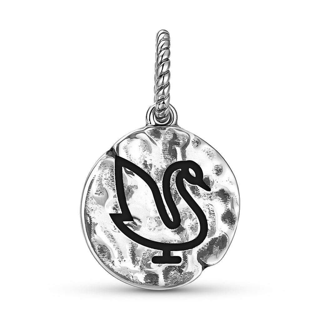 Hindu Hansa Symbole 925 Argent Sterling Texture main Dangle Charm pour bracelets de charme