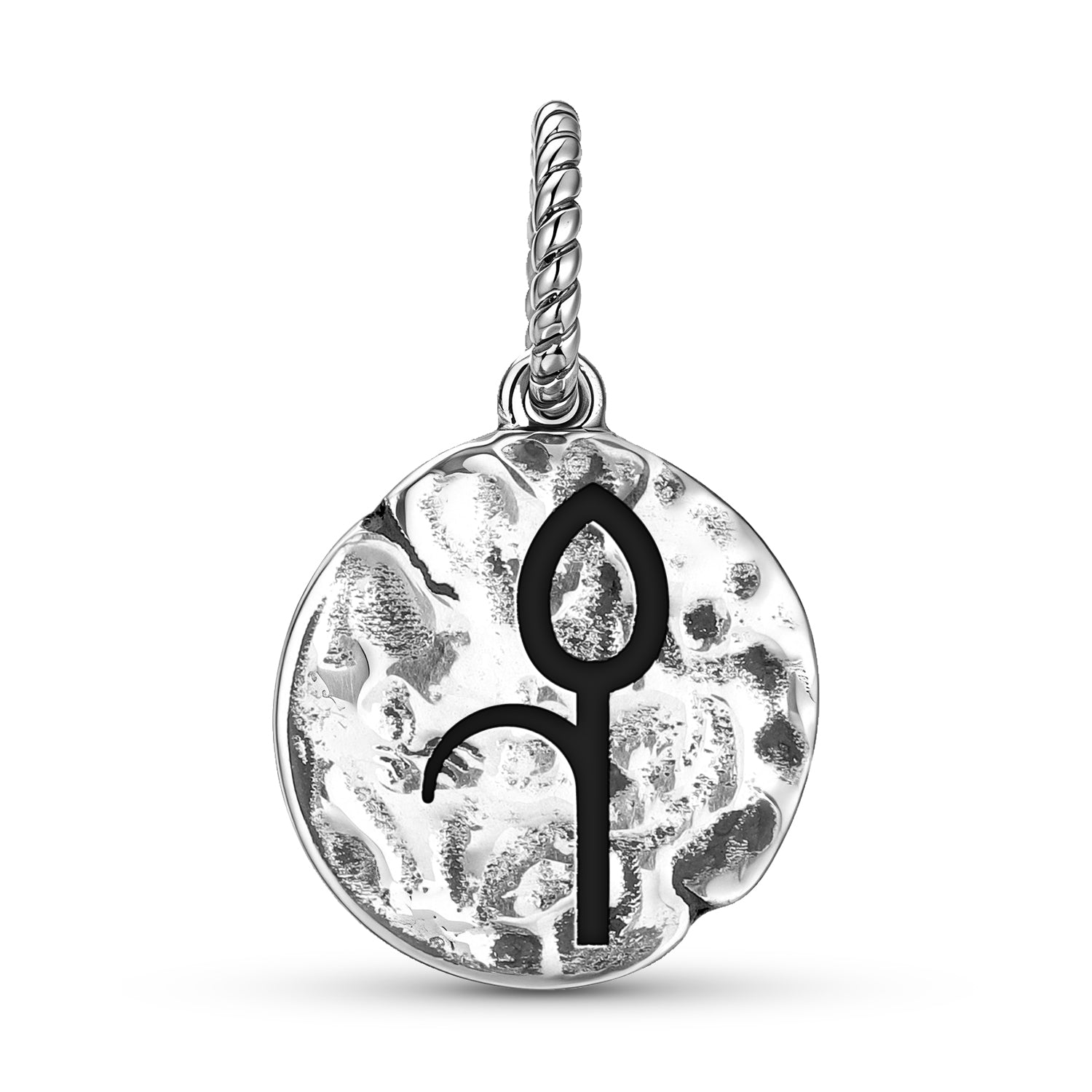 Hindu Ankusha Ganesha Goad Symbol 925 Argent Sterling Textured Dangle Charm pour Charm
