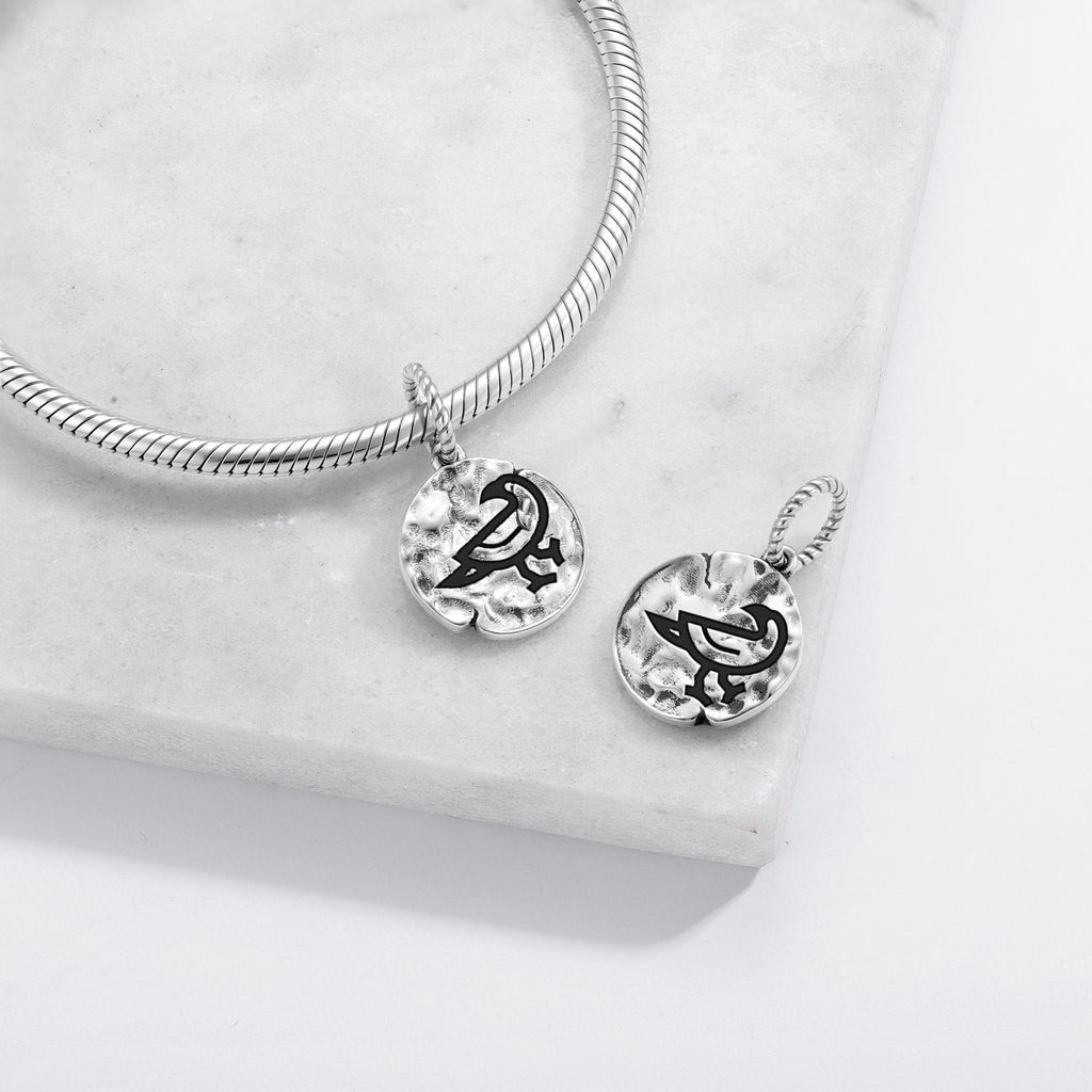 Symbole animal RAVEN 925 Argent Sterling Textured Dangle Charm pour bracelets de charme