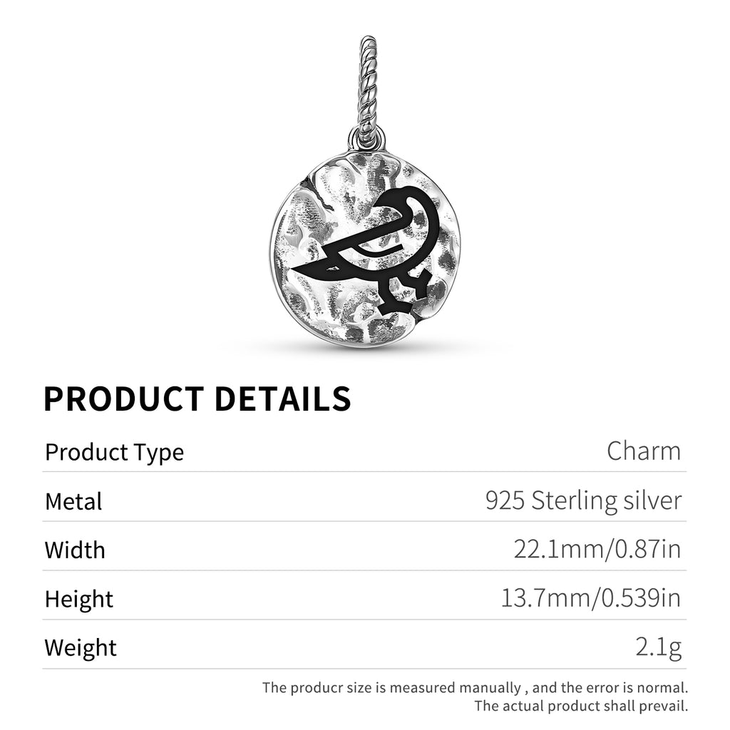 Symbole animal RAVEN 925 Argent Sterling Textured Dangle Charm pour bracelets de charme