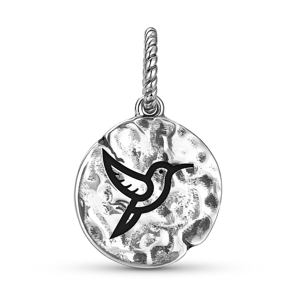Animal HUMMINGBIRD Symbole 925 Argent Sterling Textured Dangle Charm Pour Charm Bracele